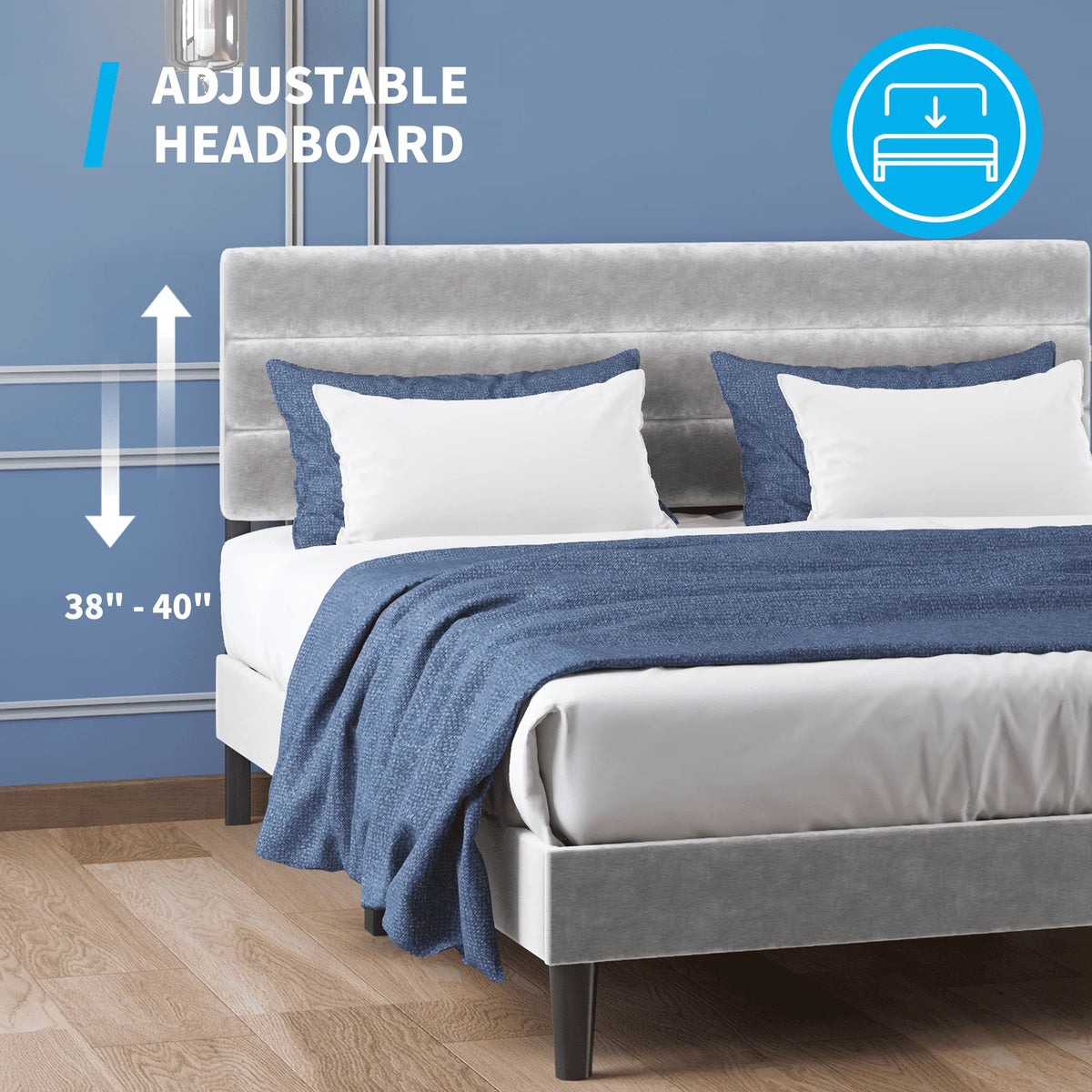 MUZZ Modern Upholstered Velvet Bed Frame, Platform Bed Frame Tufted | Light Grey, Full