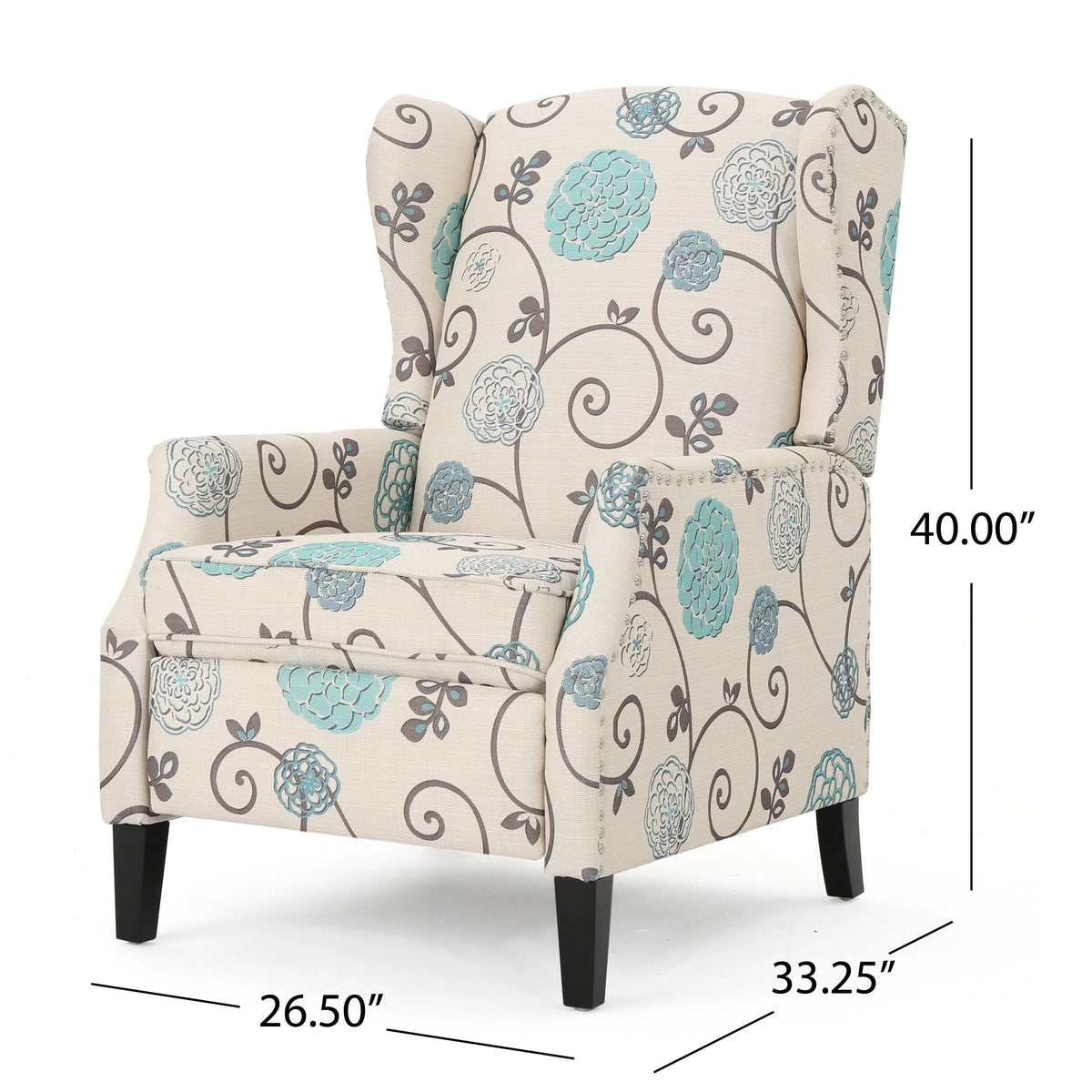 Noble House Allan Standard Fabric Wingback Pushback Recliner, Light Beige
