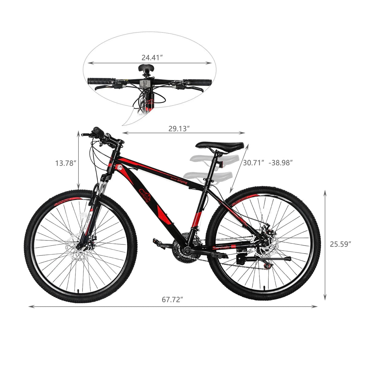 Campingsurvivals 21 Speed Mountain Bikes, with 26 inch Wheels and Dual Disc Brakes, Red/Black