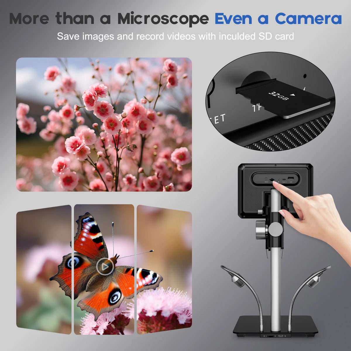 BEBANG 7" Coin Microscope for Adults, 1200X LCD Digital Microscope with 8 Adjustable LED Lights, 2 Flexible Side Lights, PC View Compatible with  Windows, iOS, 32GB