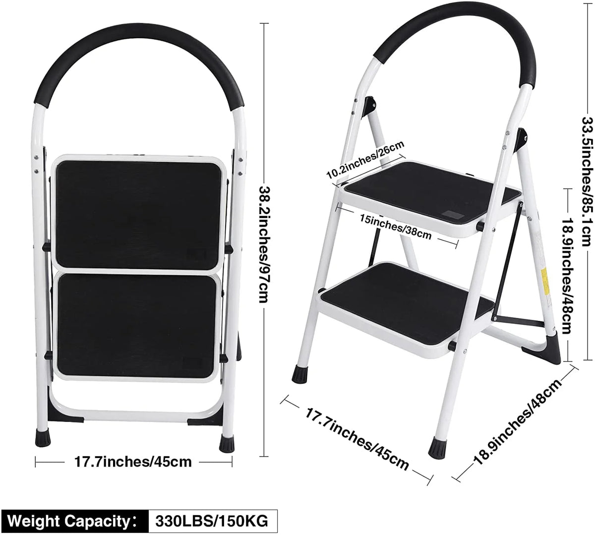 SUGIFT 2 Step Ladder Folding Step Stool with Anti-Slip Pedal Steel Ladder for Household, Kitchen and Office