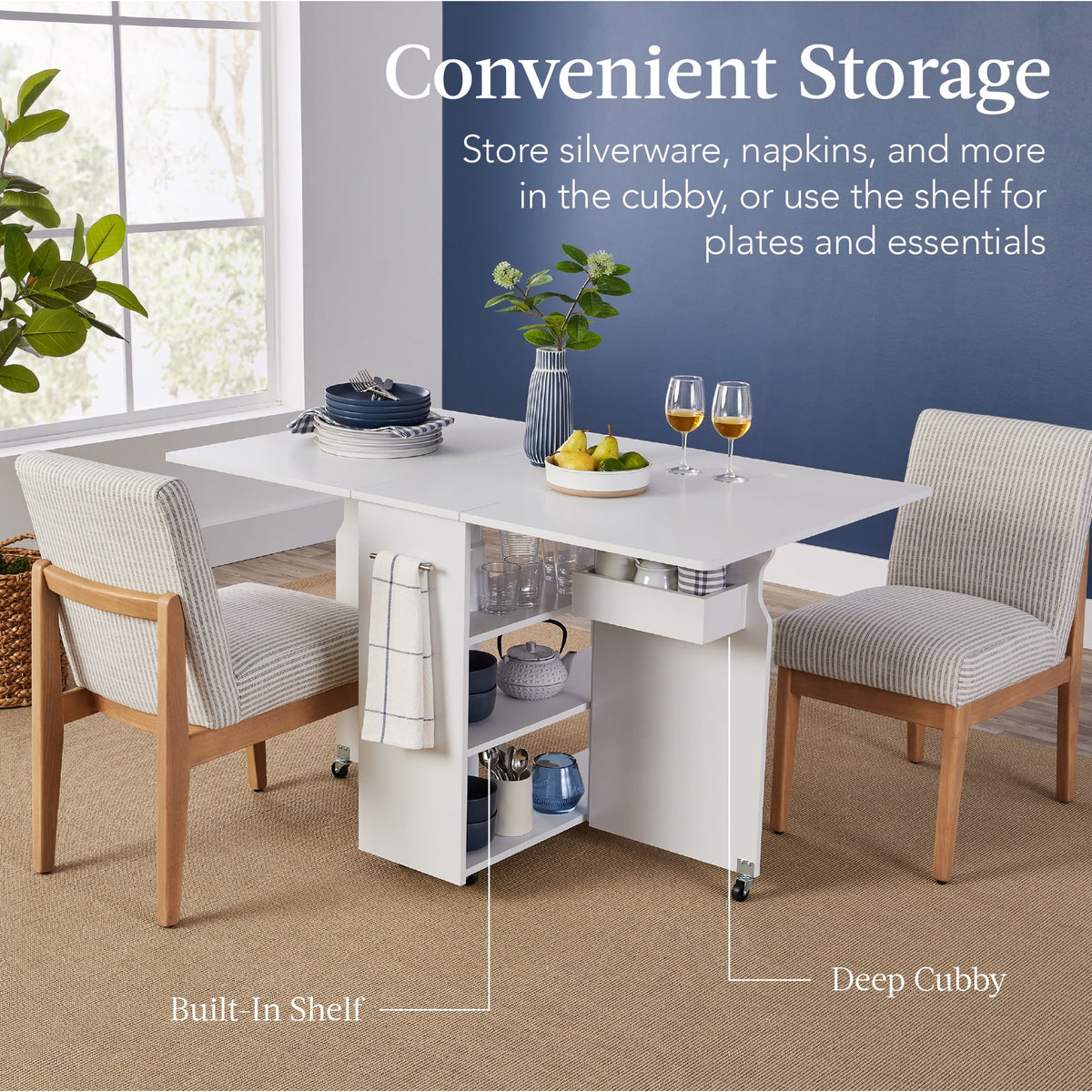 Best Choice Products Multipurpose Folding Table w/ Wheels, 3 Storage Shelves, Cubby, Handle - Brown