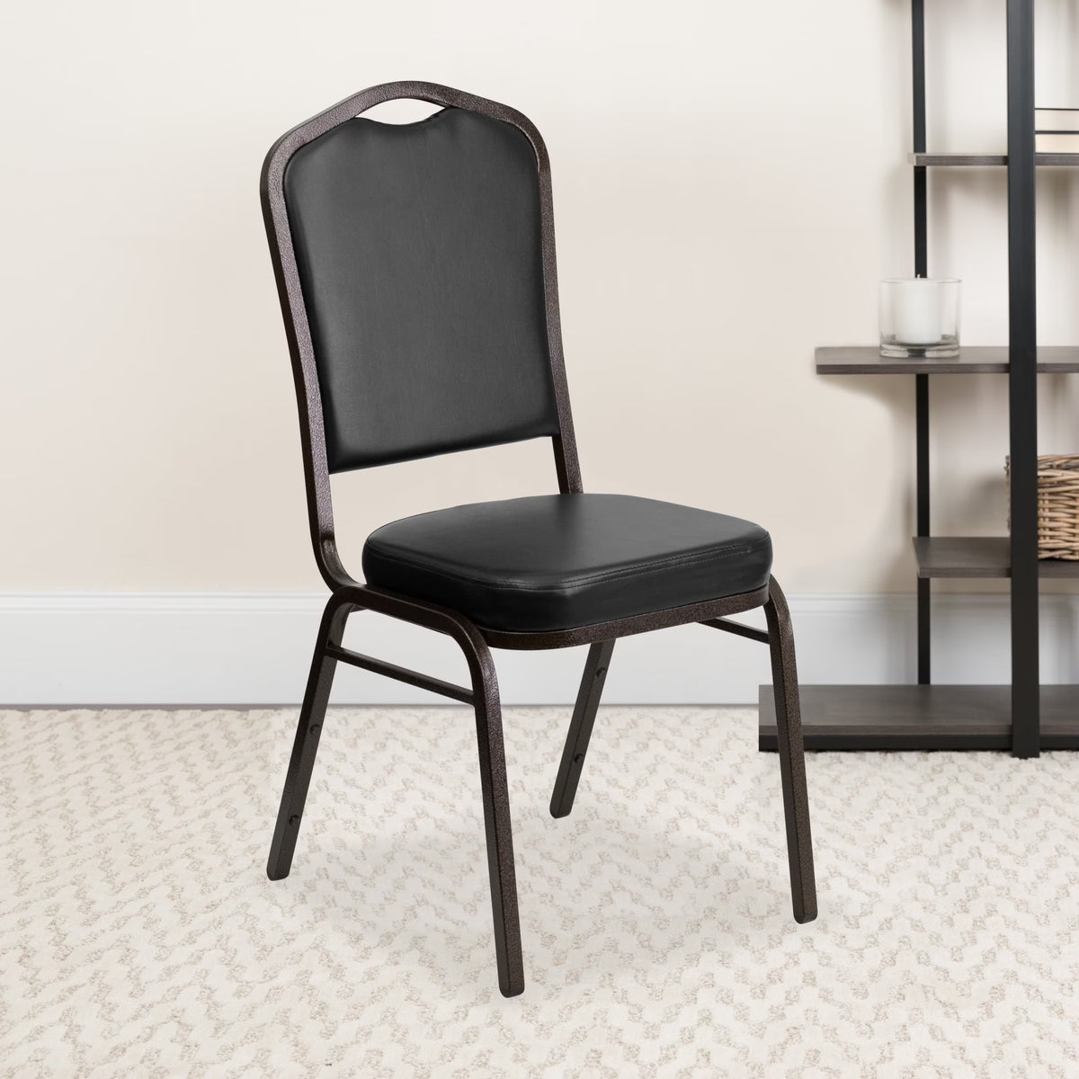 Emma + Oliver 4 Pack Crown Back Stacking Banquet Chair in Navy Vinyl - Silver Vein Frame