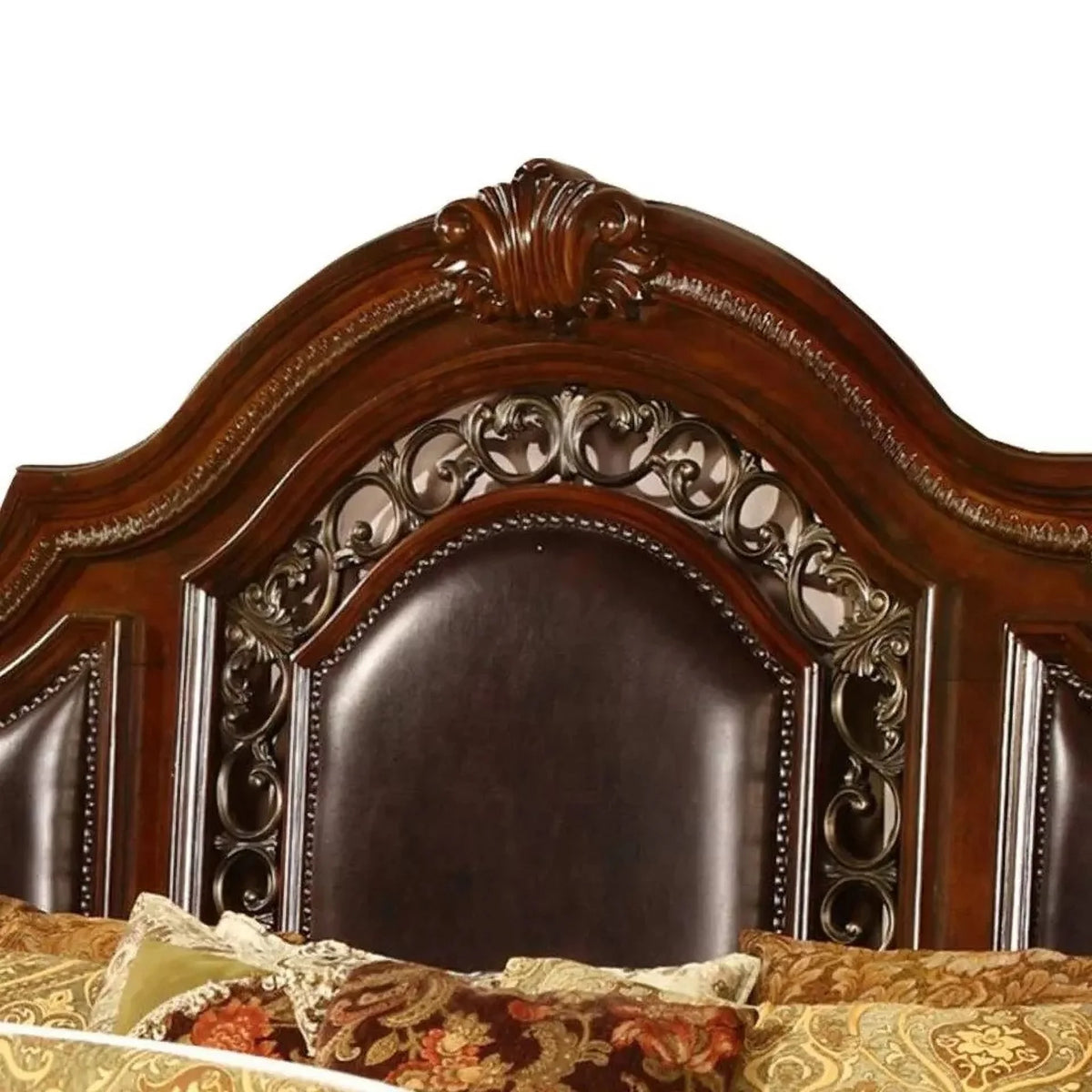 Traditional 4PC Eastern King Size Bedroom Set, Solid Wood Bed Frame Nightstand Dresser and Mirror, Cherry Finish