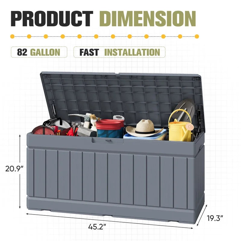 Homall 82 Gallon Outdoor Storage in Resin Deck Box 45.66in Width Lockable Deck Box, Black