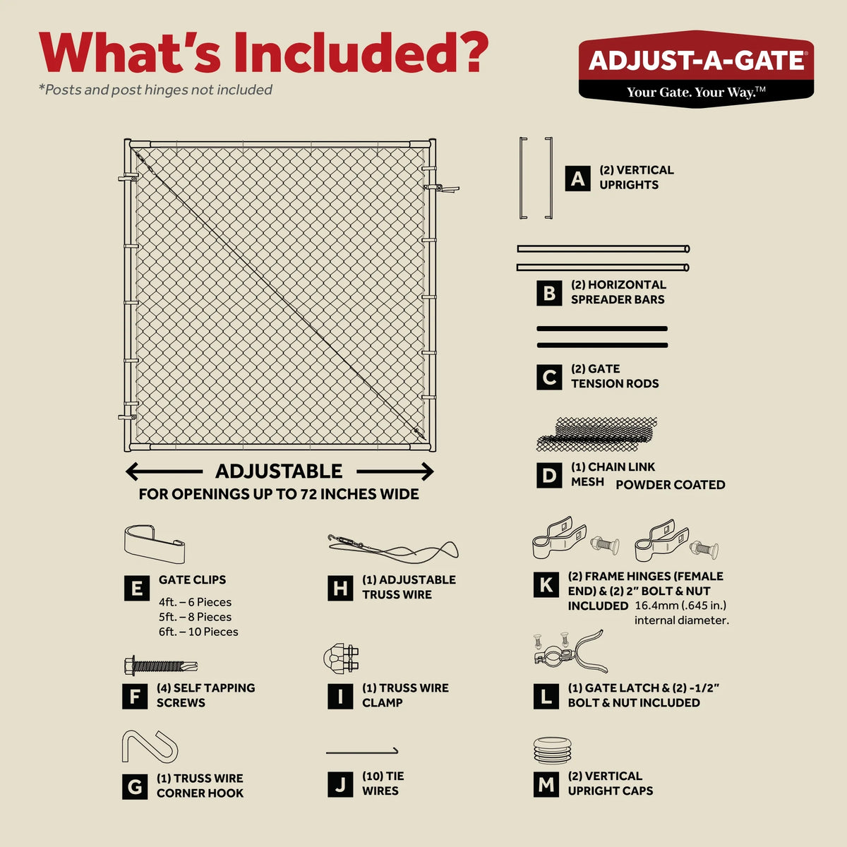 Adjust-A-Gate Fit-Right Chain Link Gate Kit with Square Corner Frame, Black