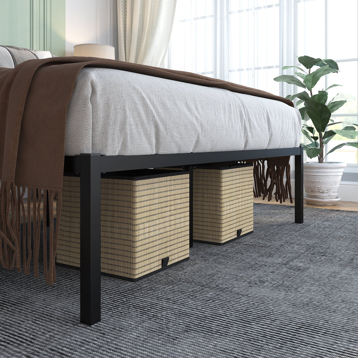 Yoneston Queen Size Metal Bed Frame 18" High Beds Frames with Storage