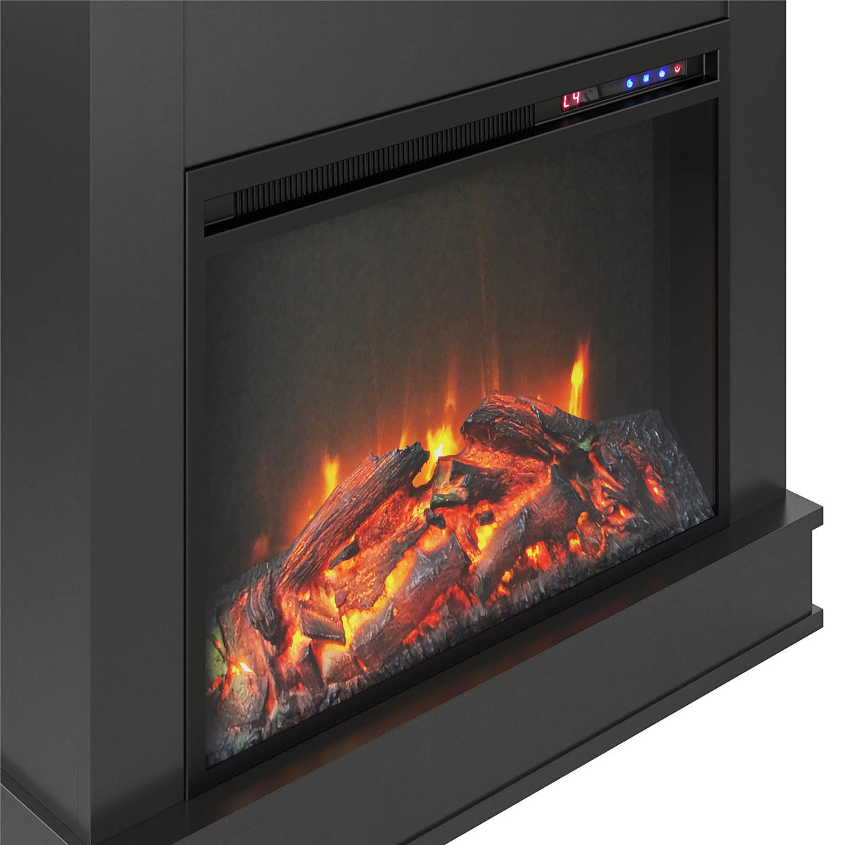Mateo Electric Fireplace with Mantel and Touchscreen Display, Ivory Oak with Rustic Mantel