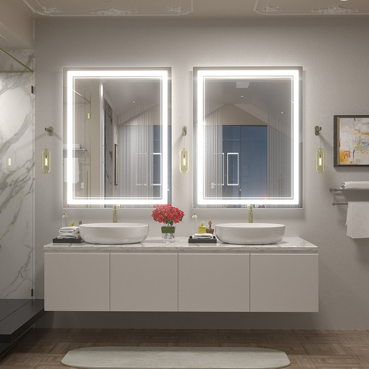 Frameless Frontlit LED Anti-fog Bathroom Vanity Mirror 96x36 inch