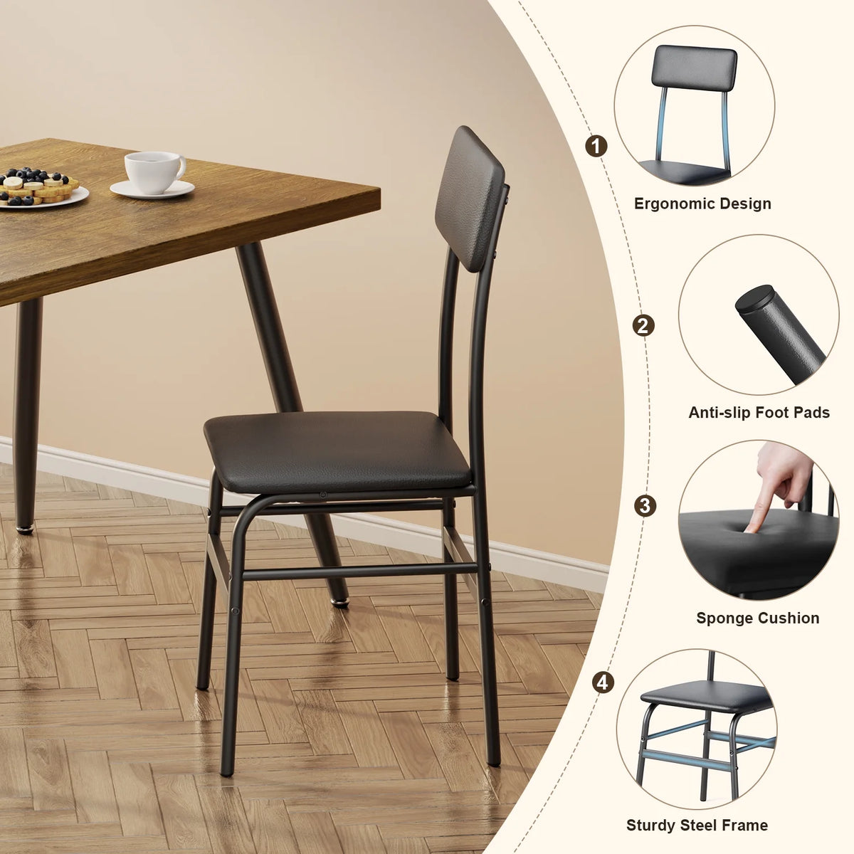 Aiho 5-Piece Modern Dining Set, Metal & Wood Table & 4 Chairs, Space-Saving for Small Spaces & Apartments, Retro