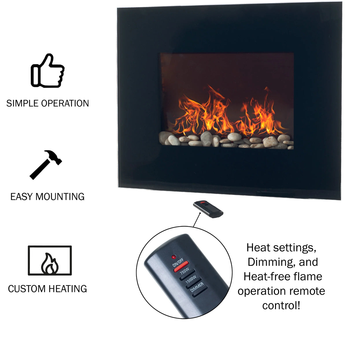 Northwest 36-inch Wall-Mount Electric Fireplace Heater with Orange Flame and Remote