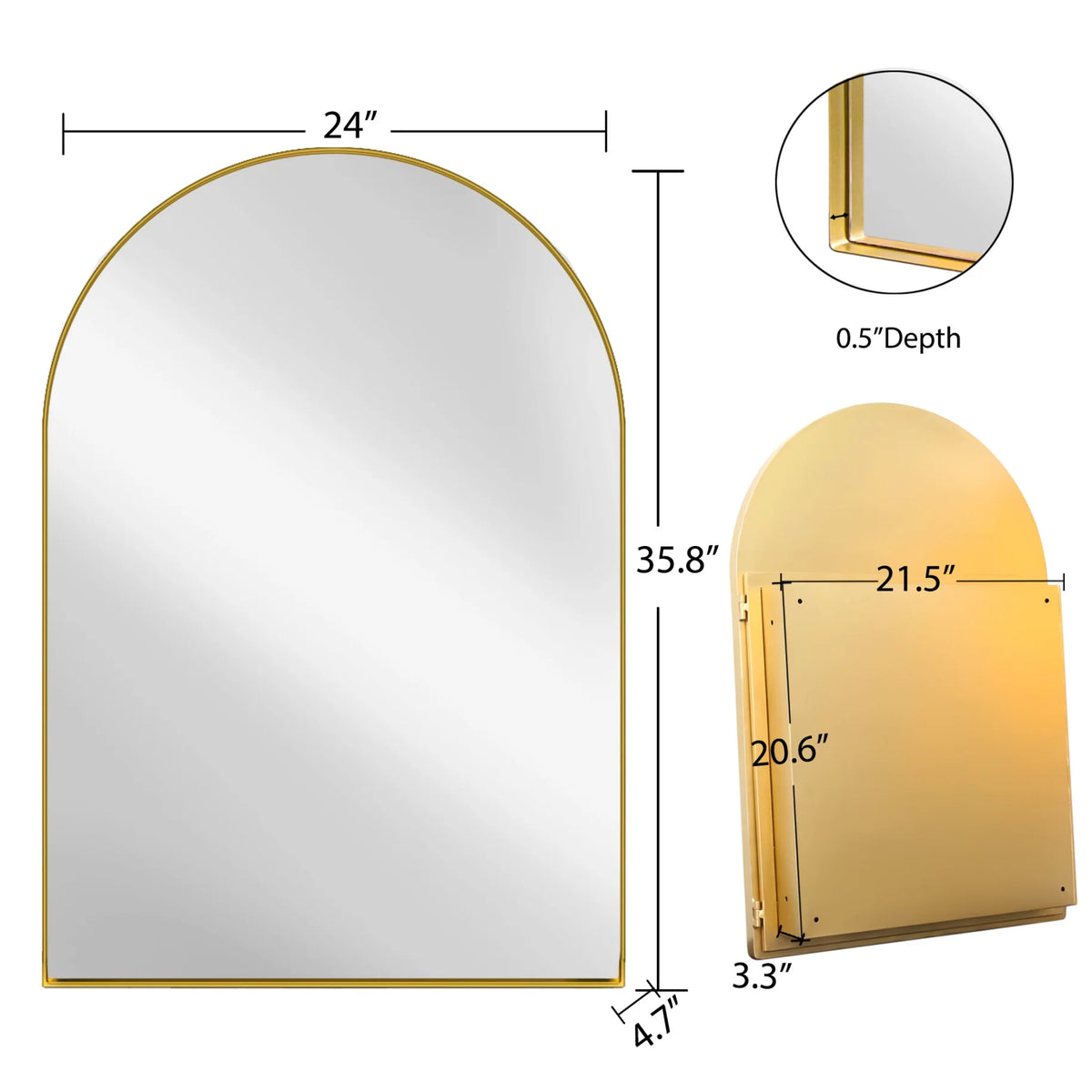 16x24 Inch Bathroom Mirror Cabinet with Adjustable Glass Shelves, Recessed Metal Framed Medicine Cabinet for Storage, Matte Gold