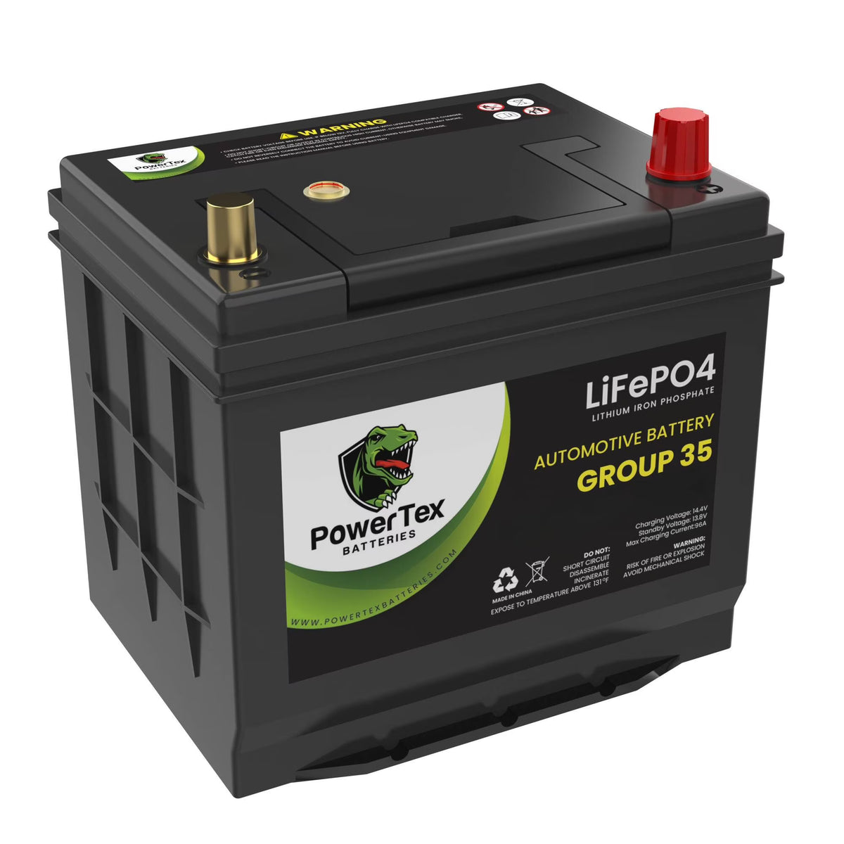 PowerTex Lithium Car Battery BCI Group 35 / Q85 LiFePO4 Lithium Iron Phosphate Automotive Batteries - 40Ah | 1200CA | Internal Jump-Start | Cutting Edge BMS | Bluetooth