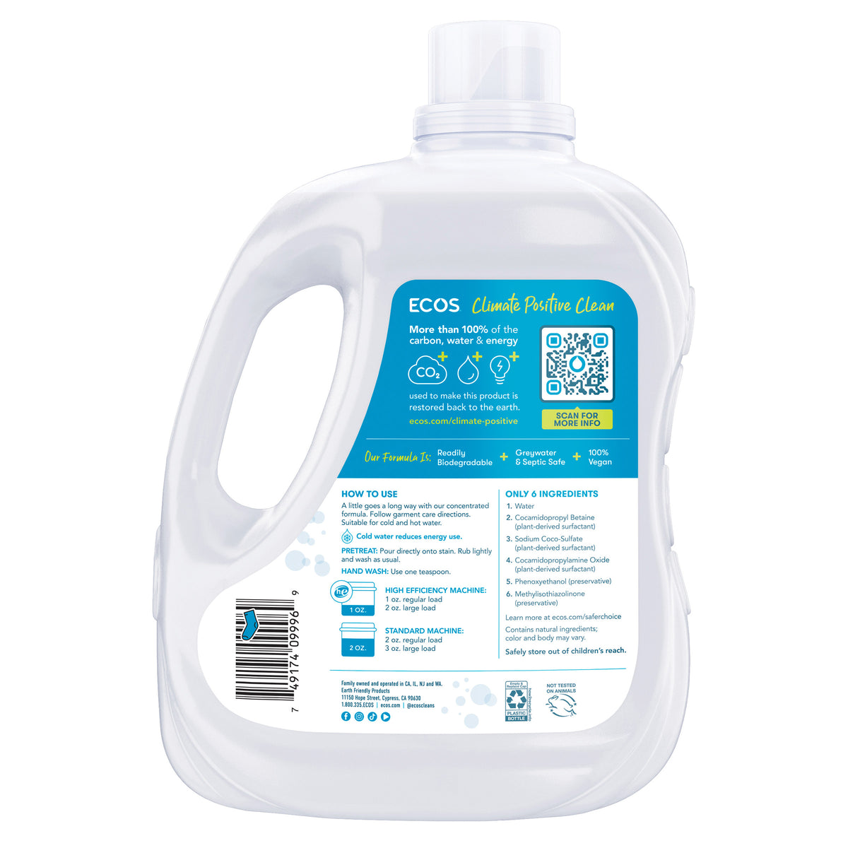 ECOS Liquid Laundry Detergent, Free & Clear, 210 Loads, 210 fl oz, 2-count