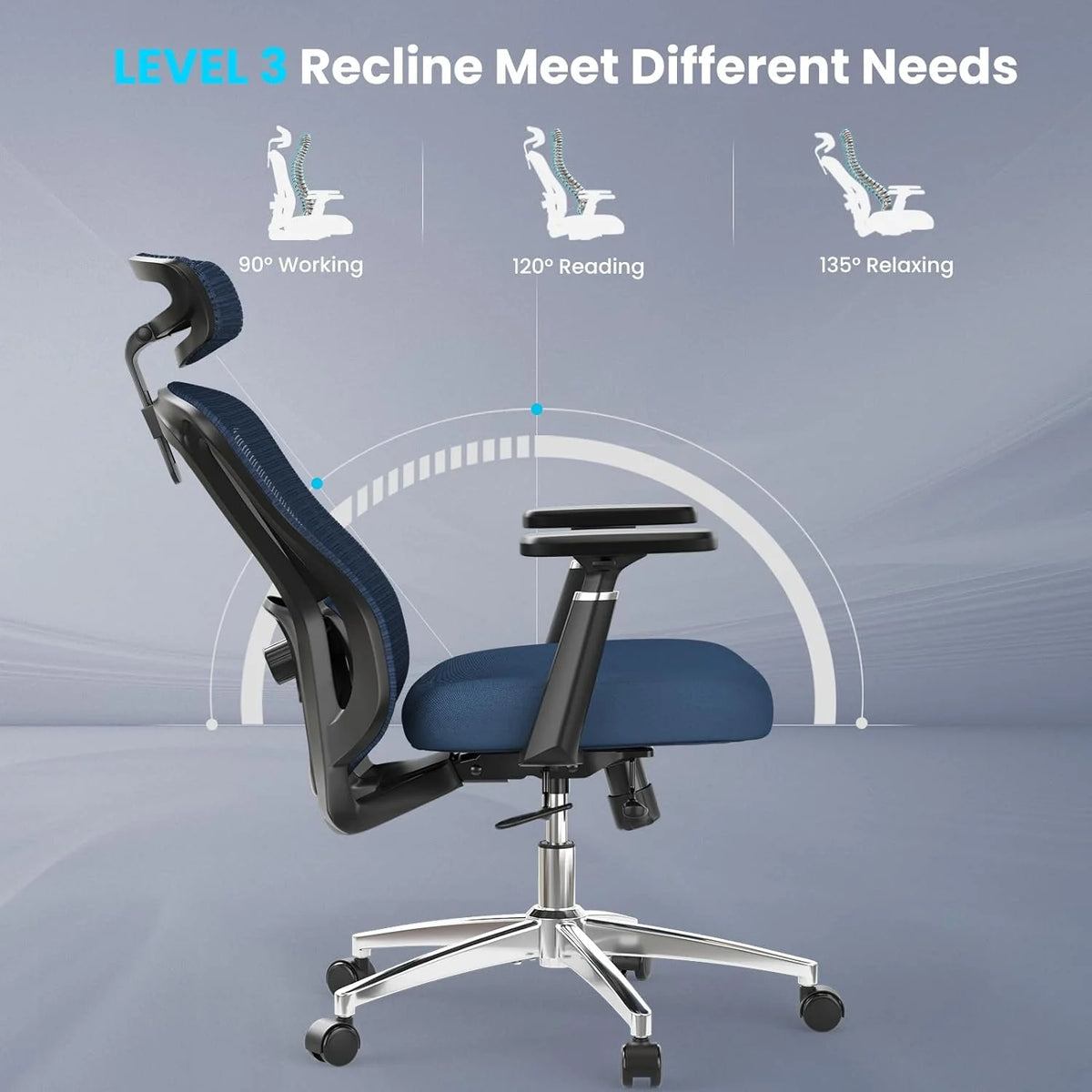 STARY Ergonomic Office Chair with Footrest, High Back Mesh Desk Chair with Adjustable Headrest & Lumbar Support, Comfortable Computer Chair for Home Office Study, White & Beige