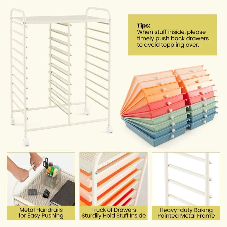 20 Drawers Rolling Storage Cart Studio Organizer