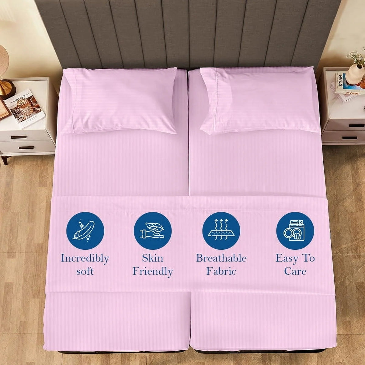 5-Piece Split Queen Sheet Set, 800 Thread Count, 100% Egyptian Cotton, Color Aqua Blue Stripe Pattern, Fits 16-Inch Deep Mattresses