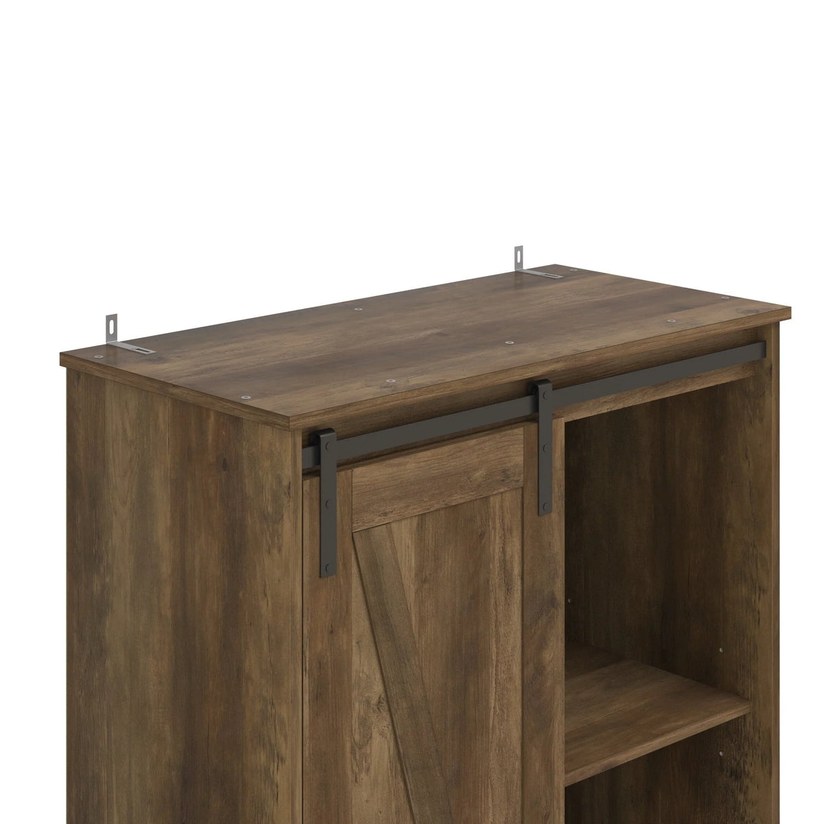 Woven Paths Shelton Wood Kitchen Pantry with 1 Sliding Barn Door, Knotty Oak