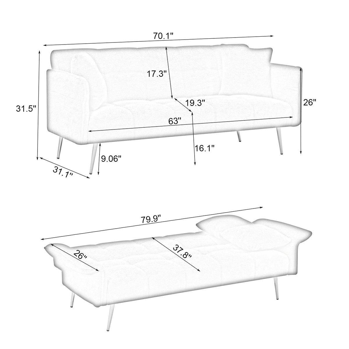 Futon Sofa Bed,Convertible Double Sofa Bed with Folding Armrests for Living Rooms and Small Spaces,Beige