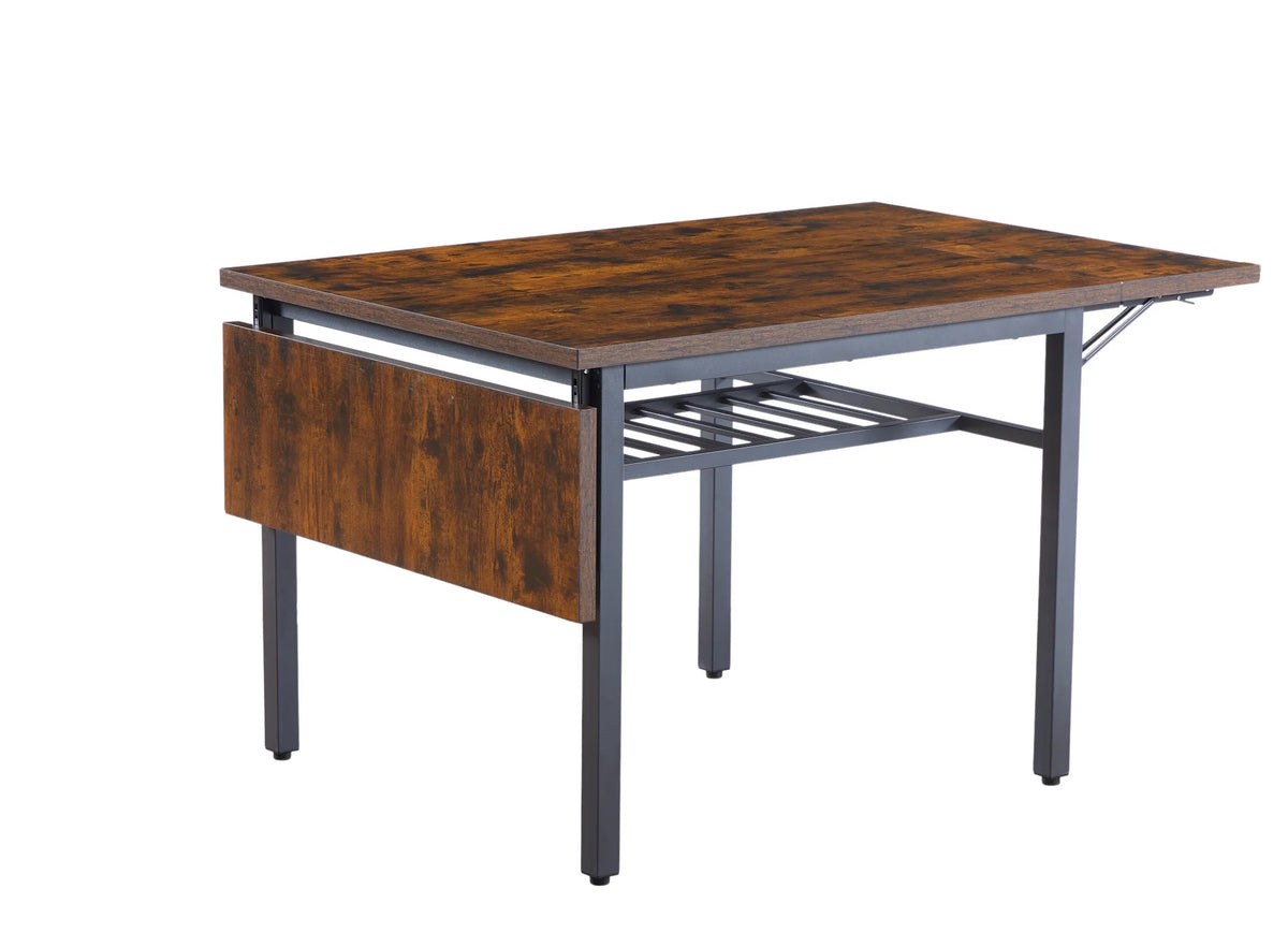 Drop Leaf Kitchen Table for 2-6 People, Small Folding Dining Table with Storage Rack and 1.2 Inches Thick Table Top, Extendable Dining Table for Apartment, Small Spaces, Grey