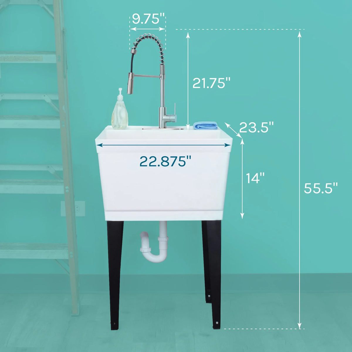 Tehila Blue 19 Gallon Utility Sink with High-Arc Stainless Finish Coil Pull-Down Faucet