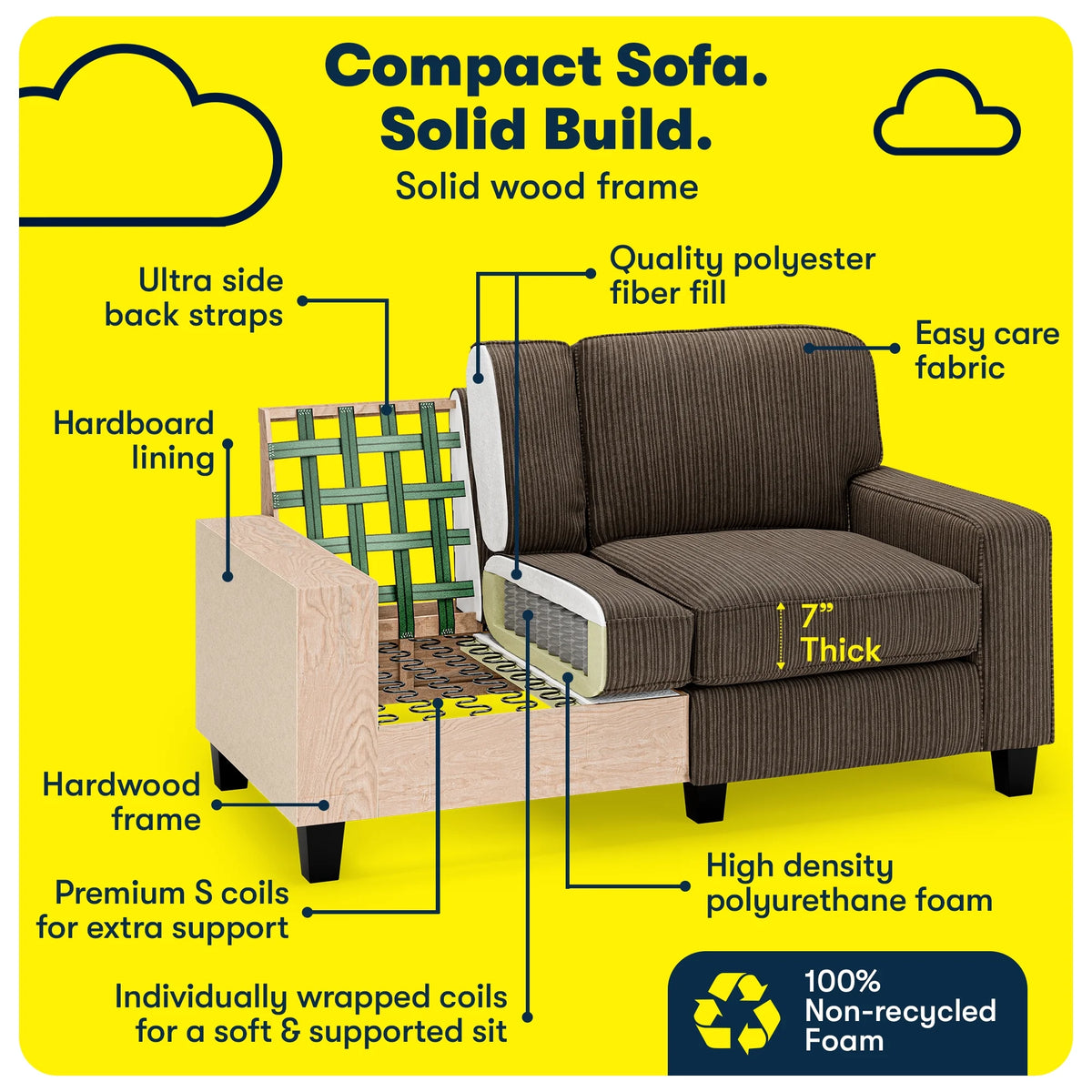 Serta Palisades 61" Track Arm Sofa Loveseat with Removable Covers Beige
