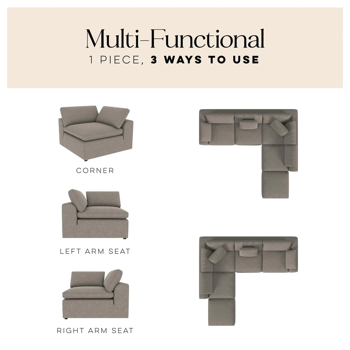 York Modular Corner Chair, Urban Steel Taupe