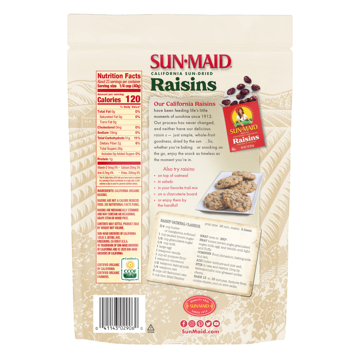 Sun-Maid Organic California Sun-Dried Raisins, 2 lbs, 2-count