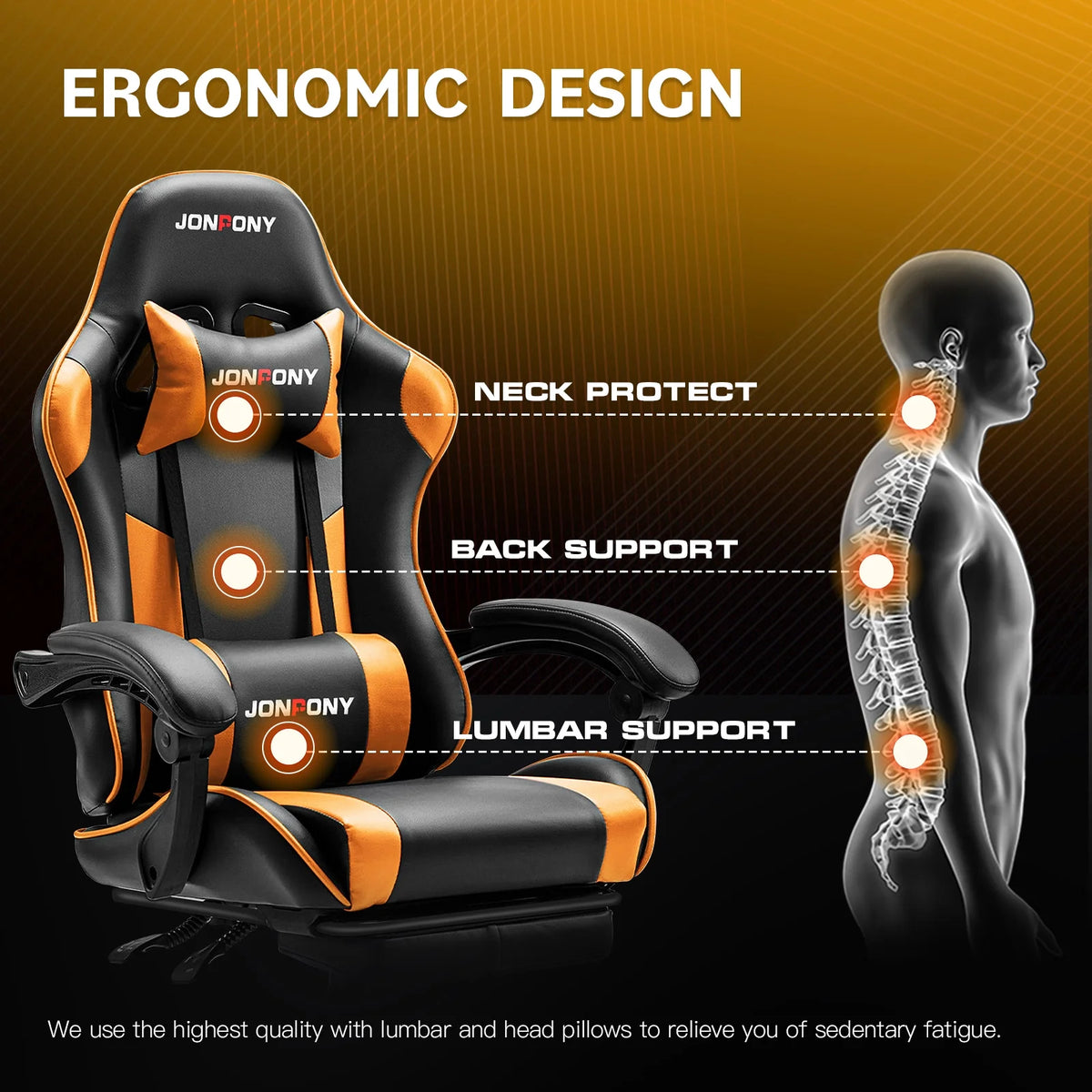 JONPONY Big and Tall Gaming Chair, Ergonomic Design, Gamer Chair PU Leather with Footrest and Lumbar Support, High Back Office Chair Support 8 Hours Long Sitting, Computer Chair,Black Grey
