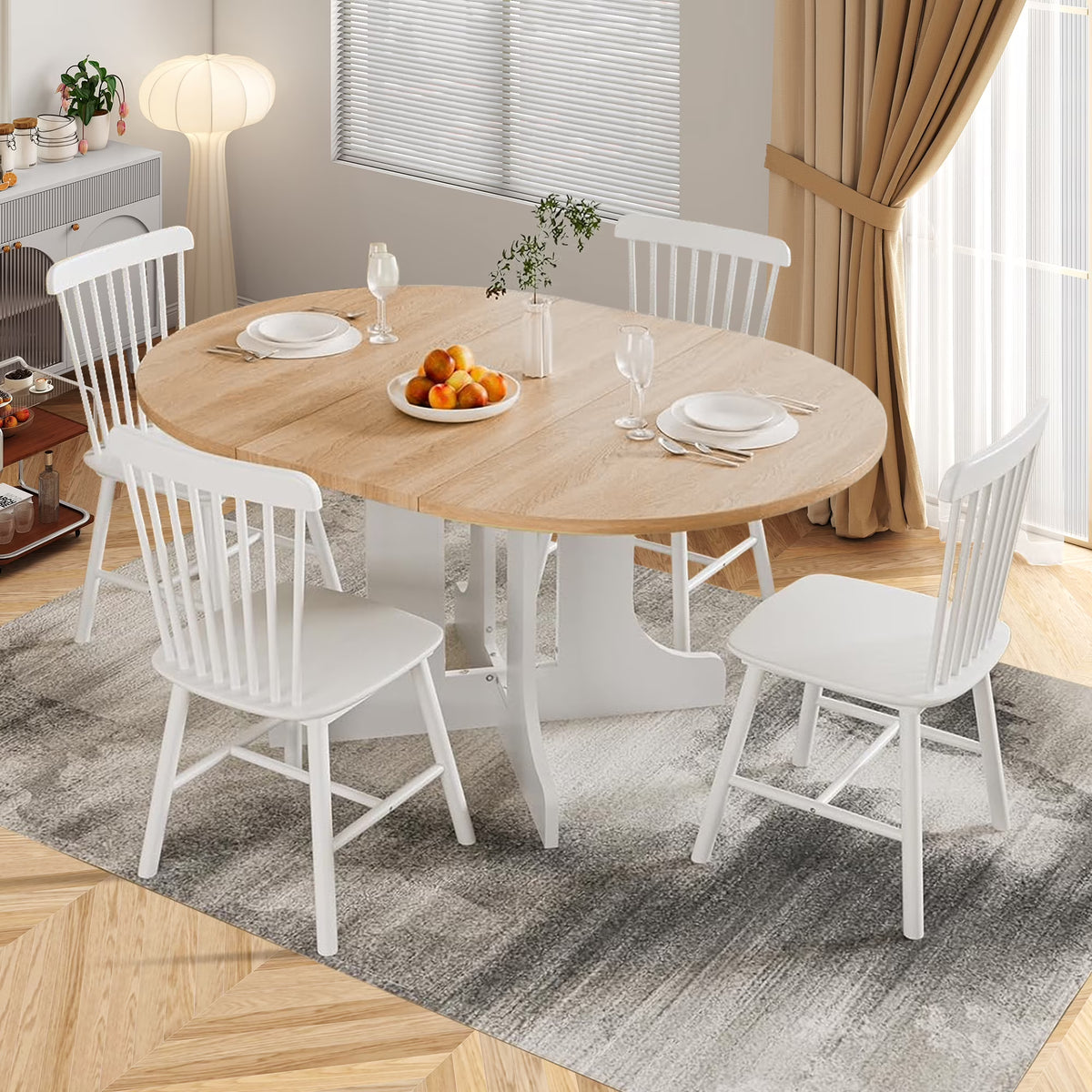 Aukfa Extendable Dining Room Table for 4-6,Oval Table Top with Removable Leaf for Kitchen Dining Living Room,Black