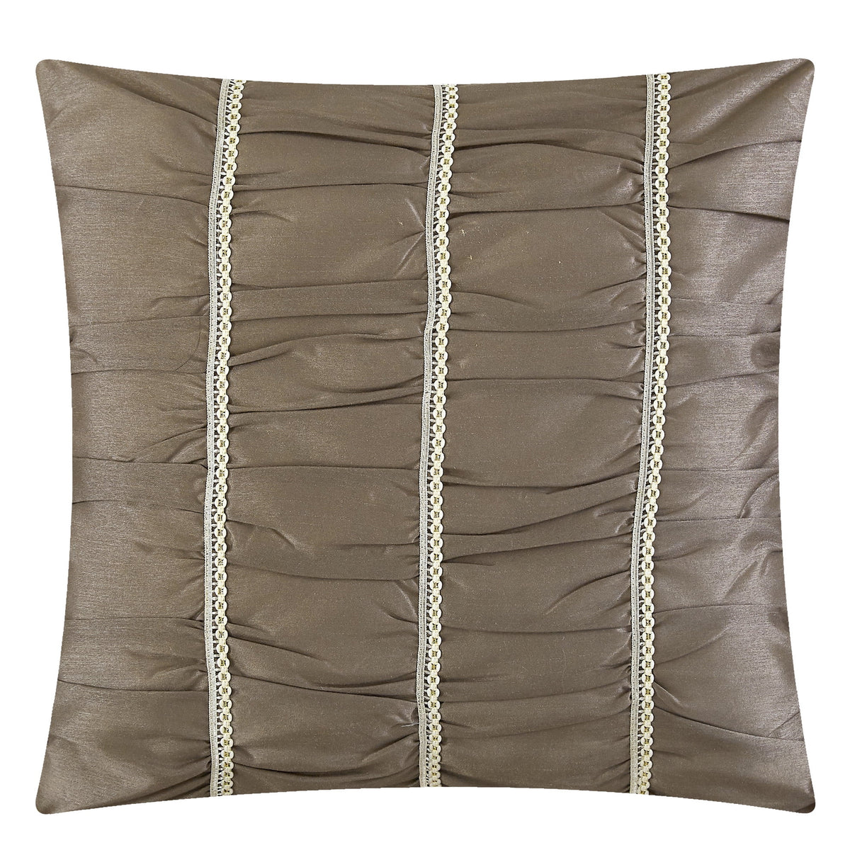 Lanco Taupe Damask Patchwork Queen Size Comforter Set, 7 Piece, Chain Stitching Embroidery Ultra Soft, Premium Microfiber, All Season