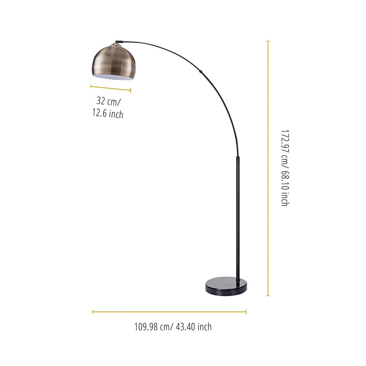 Teamson Home Arquer 68.1" Arc Floor Lamp with Faux Marble Base