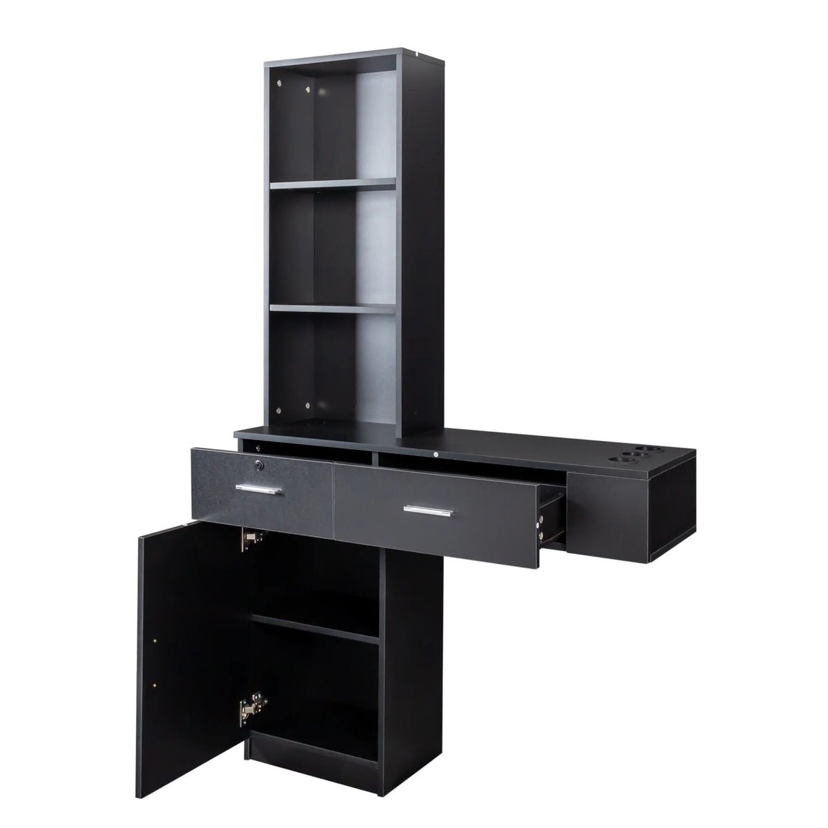 Modern Vanity Desk with Lights Makeup Vanity Dressing with Mirror Large Storage Space Black