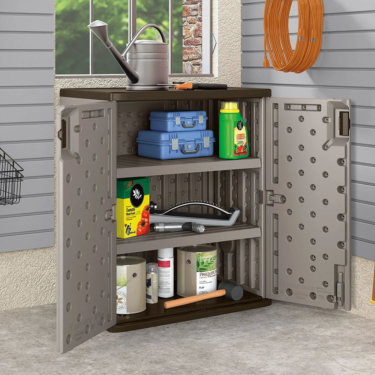 Suncast 2-Shelf Resin Base Cabinet, Platinum Metallic