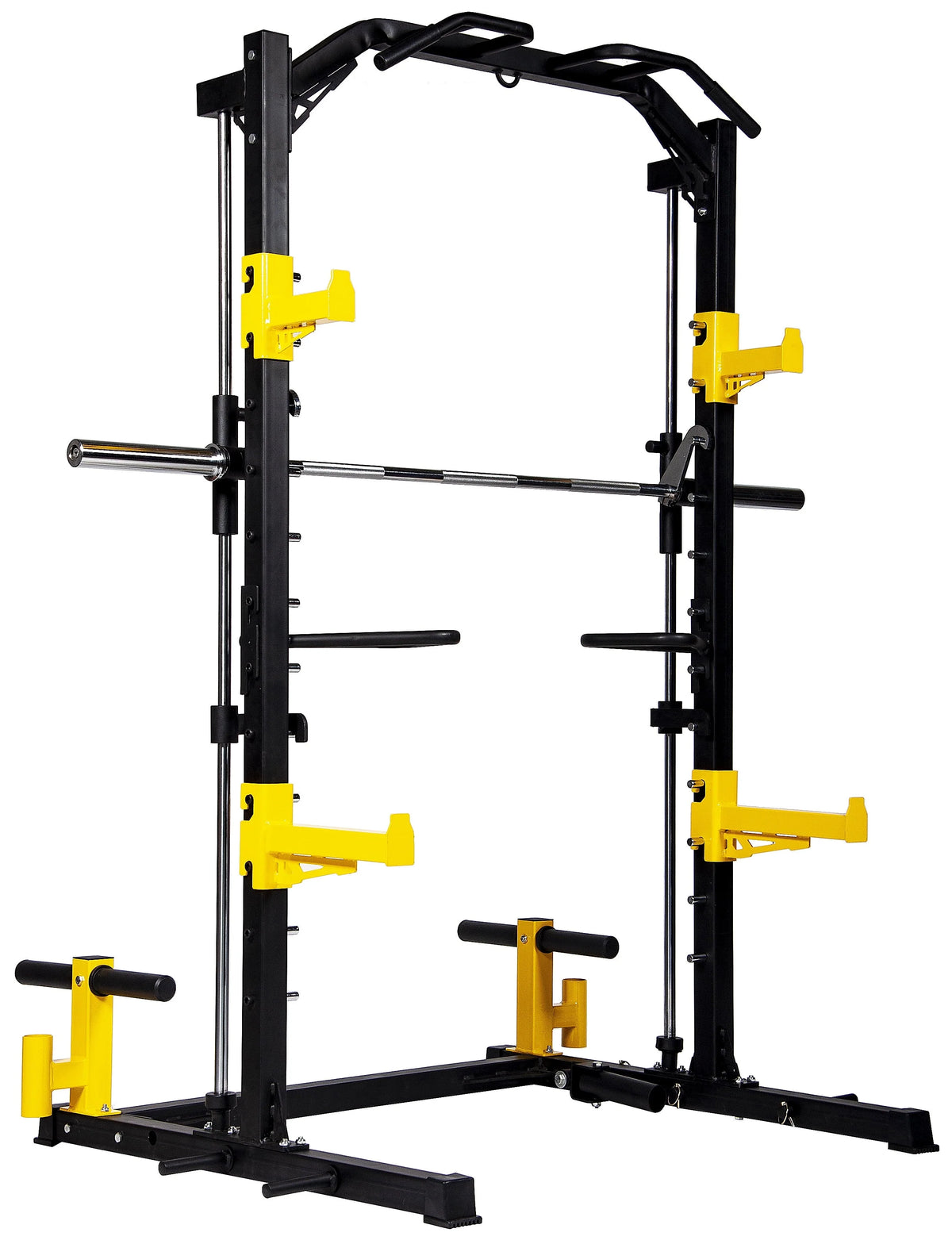 BalanceFrom 1000-Pound Capacity Multi-Function Adjustable Smith Rack Squat Rack with Dip Bars, Weight Plate Holders, Barbell Holders and T-Bar Row Platform