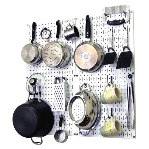 Wall Control Kitchen Pegboard Organizer Pots and Pans Pegboard Pack Storage and Organization Kit with Orange Pegboard and Blue Accessories