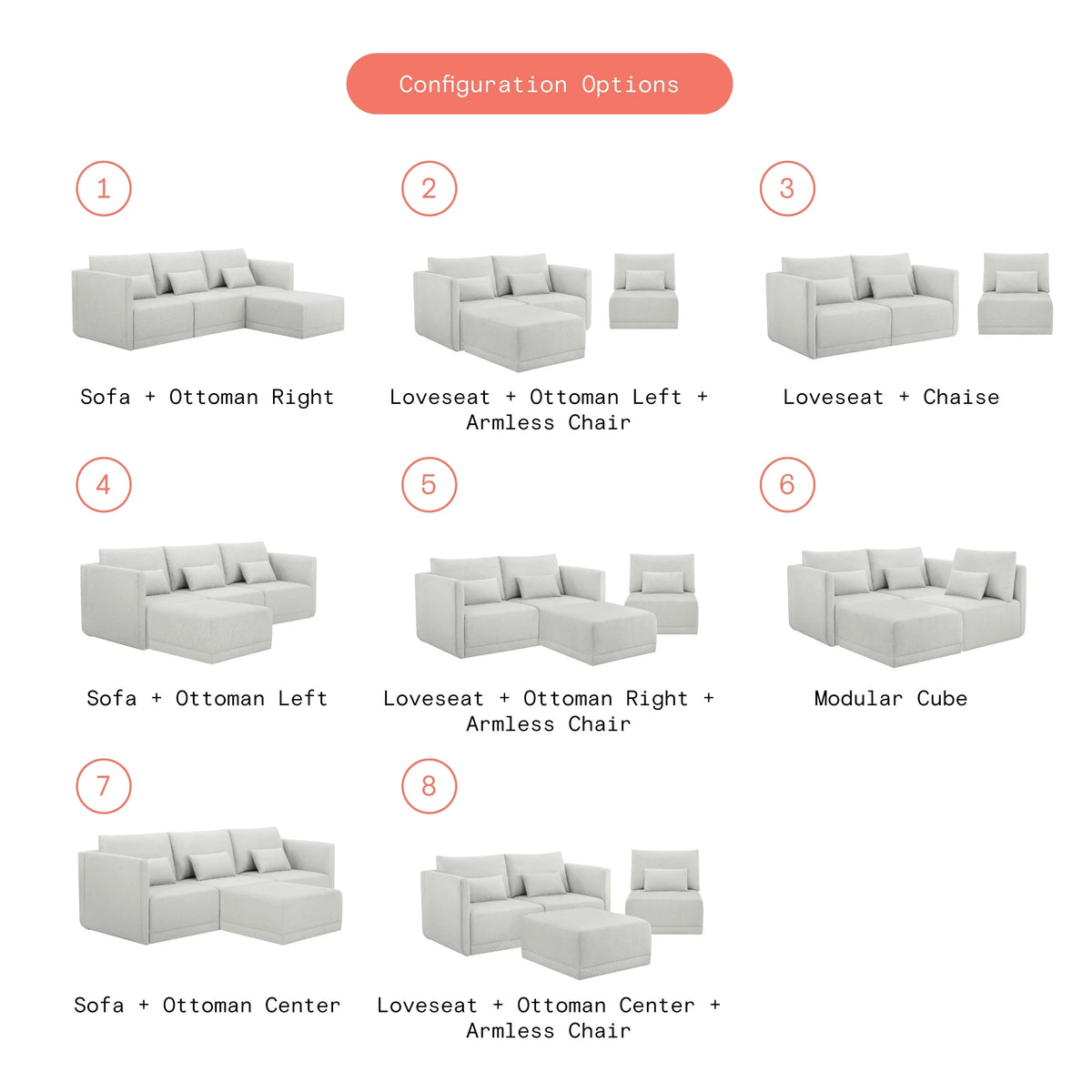 Beautiful Drew Modular Sectional Sofa with Ottoman by Drew Barrymore, Gray Fabric