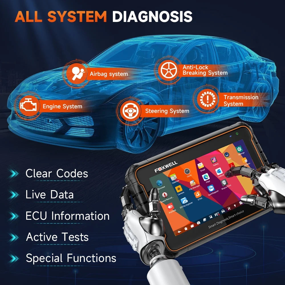 Foxwell GT60 Wireless Bluetooth Automotive Bi-directional Diagnostic Scanner Full System OBD2 Scanner Code Reader, Vehicle Analyzer with Bag