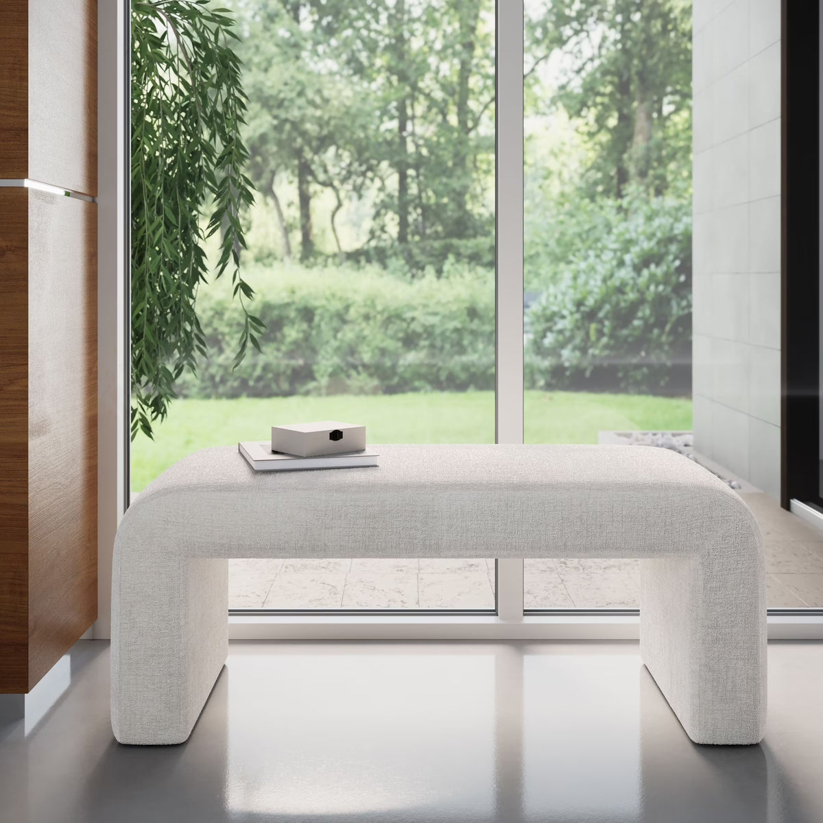 Jofran Sophia Modern Luxury Curved Upholstered Jacquard Bench - Small