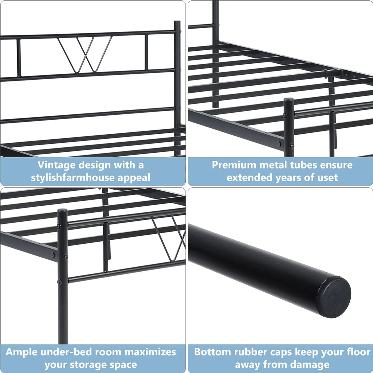 Twin Size Metal Bed Frame, No Box Spring Needed, Noise Free Carbon Steel Bed Foundation, Child, Black