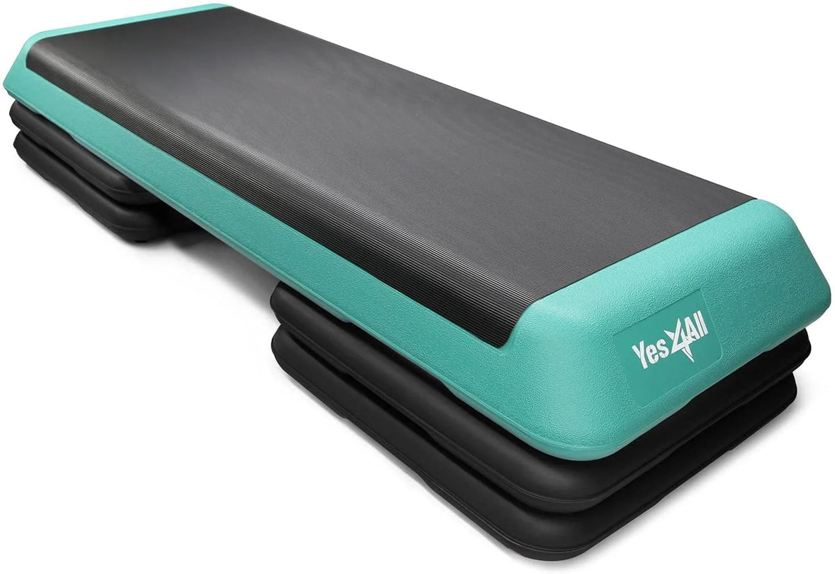 Yes4All Adjustable Aerobic Step Platform, 40 in x 16 in with 4 Risers, Black and Green