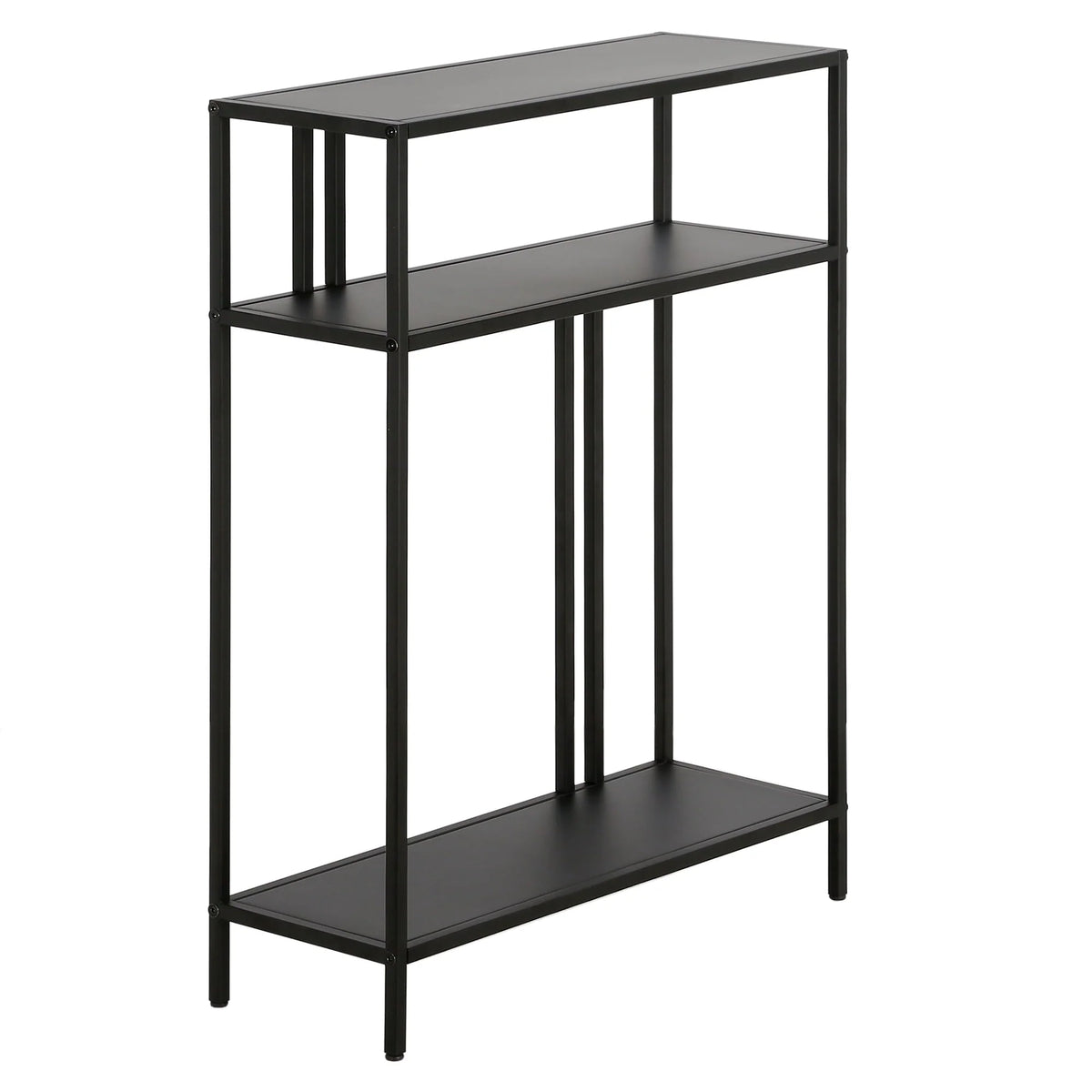 Evelyn&Zoe Industrial 22 in. Blackened Bronze Console Table with Metal Shelves