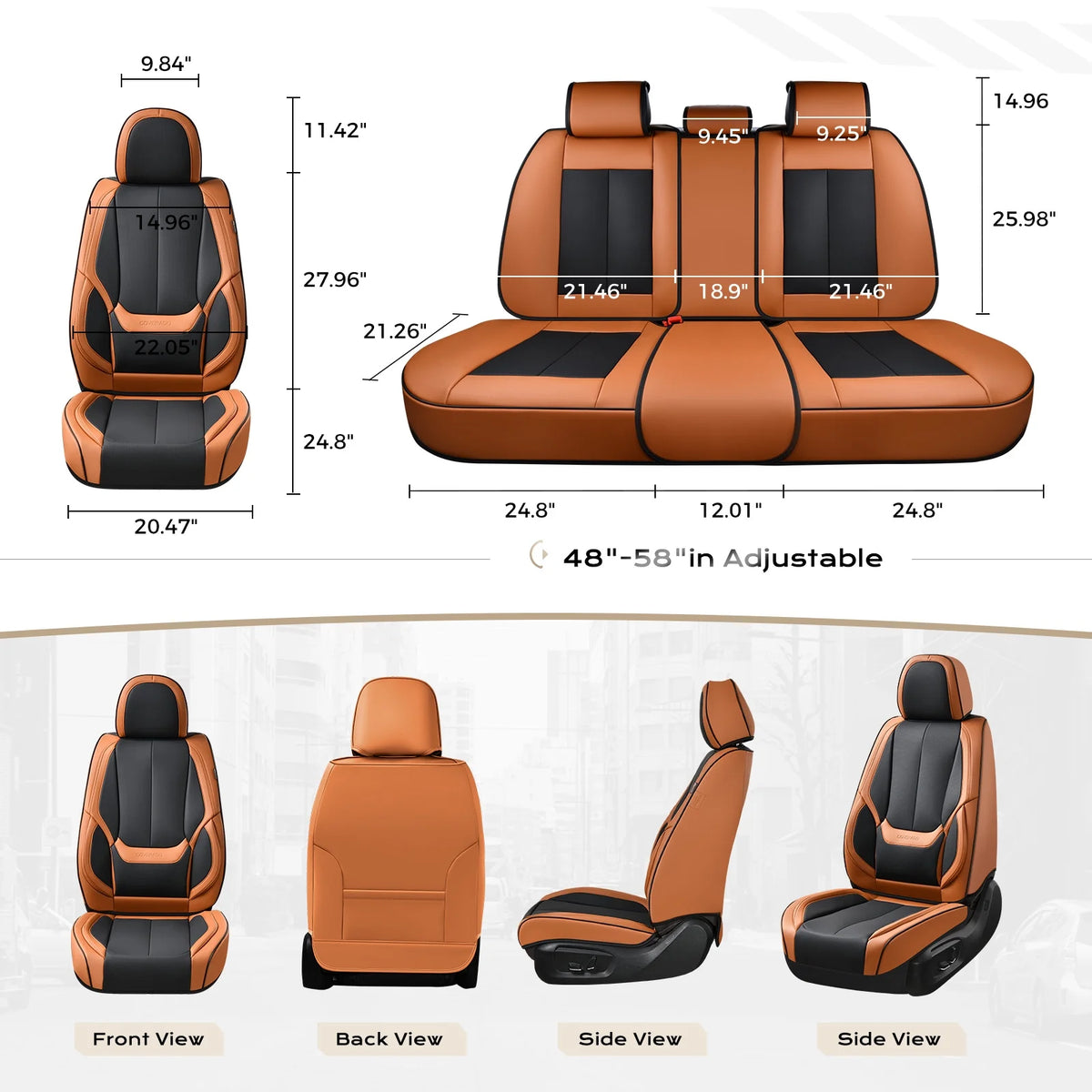 Coverado Black Front Car Seat Covers, Stylish Waterproof Premium Leather Automotive Seat Protectors, Airbag Compatible Auto Interior Accessories Universal Fit for Most Cars SUV Pick-up Trucks