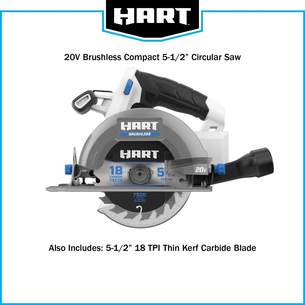 HART 20-Volt Brushless 5-1/2-inch Compact Battery-Powered Circular Saw (Battery Not Included) New Condition