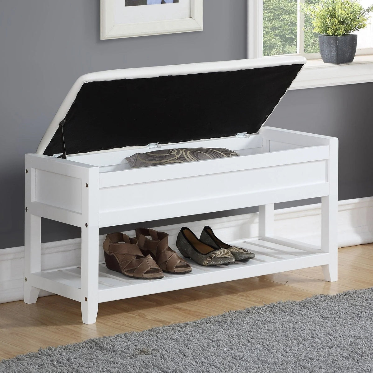 Roundhill Furniture Rouen Storage Bench, White