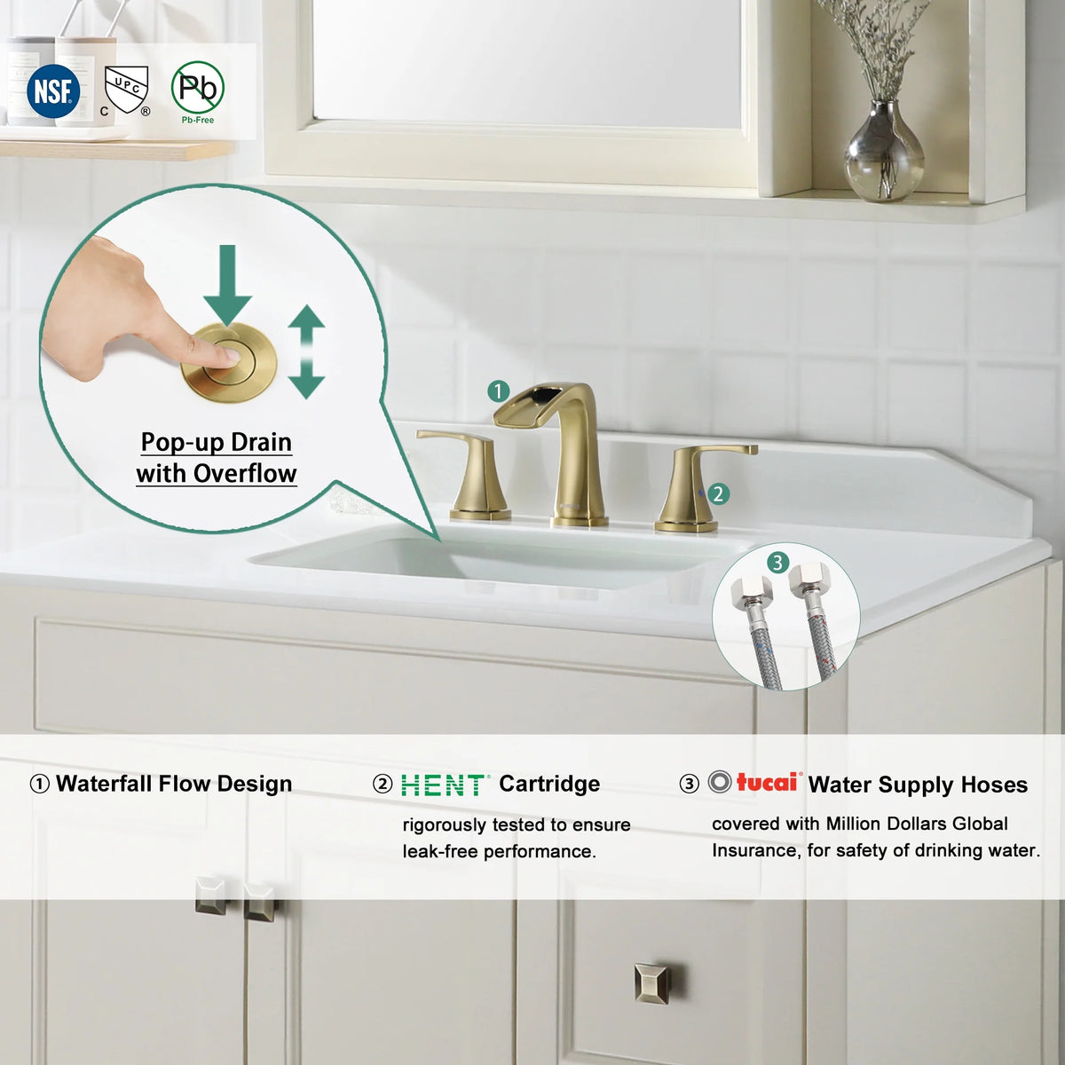 PARLOS Waterfall Widespread Two Handles Bathroom Sink Faucet , Polished Chrome