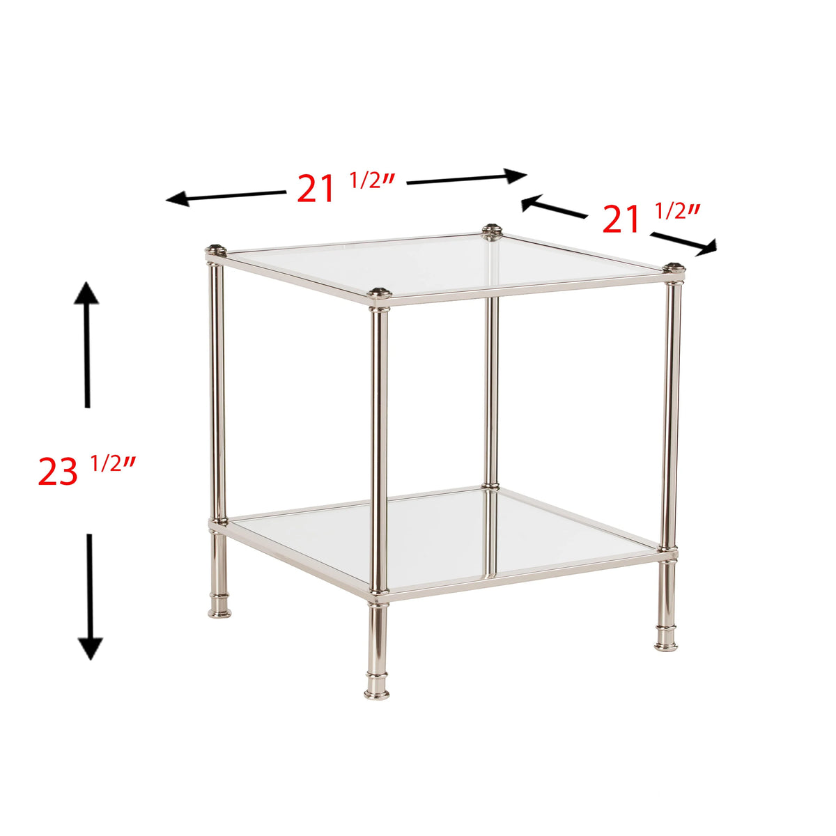Ember Interiors Parell Glam Metal and Glass End Table, Metallic Silver