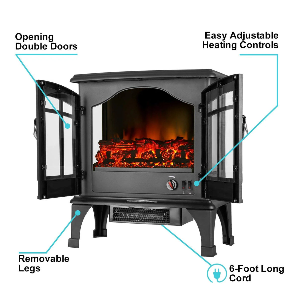 e-Flame USA Jasper Free Standing Electric Fireplace Stove - Red