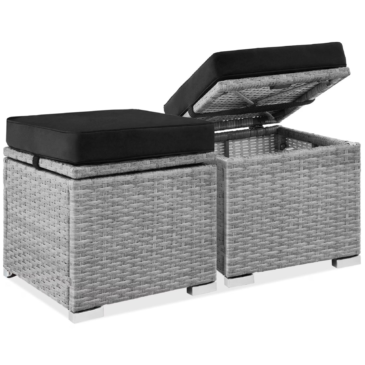 Best Choice Products Set of 2 Wicker Ottomans, Multipurpose Furniture w/ Removable Cushions - Brown/Beige