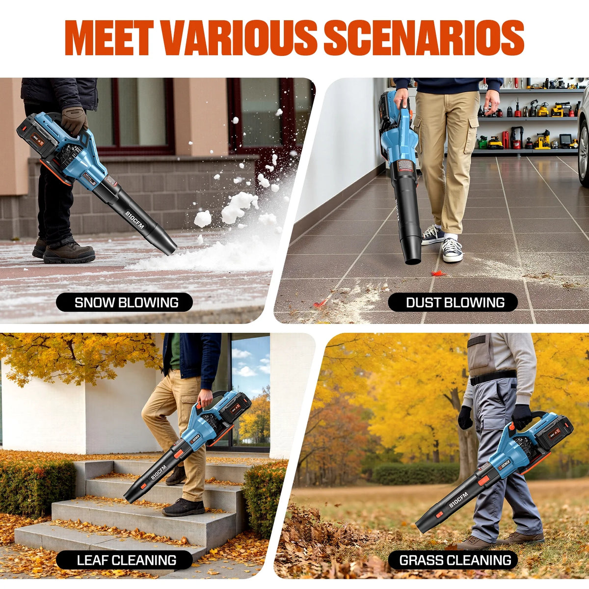 SENIX X6 60V Max* Brushless Cordless Leaf Blower with 4.0 Ah Battery and Charger, Variable Speed Up to 810CFM 170MPH, BLAX6-M1
